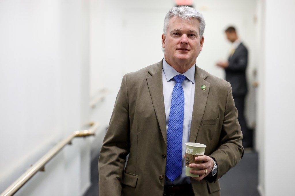 Rep. Mike Collins (R-GA) departs a House Republican Conference meeting at the U.S. Capitol on November 2, 2023 in Washington, DC.