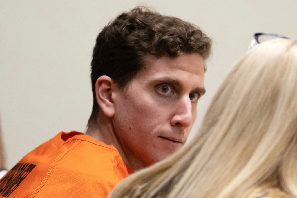 Bryan Kohberger looks toward his attorney, public defender Anne Taylor, right, during a hearing in Latah County District Court, Jan. 5, 2023, in Moscow, Idaho. 