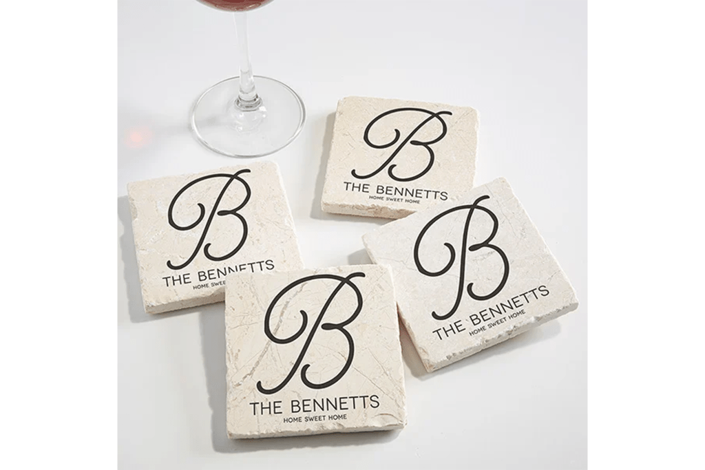 Initial Accent Personalized Tumbled Stone Coaster Set