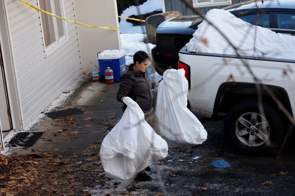 Police and forensics units came to remove bedding, blood-stained mattresses, furniture and personal effects from 1122 King Road in Moscow, ID — where the four University of Idaho students were killed. 