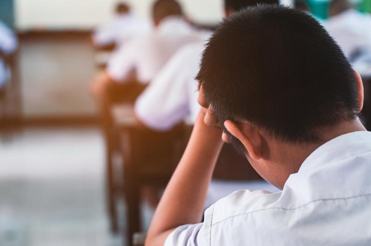 Student stressed taking an exam