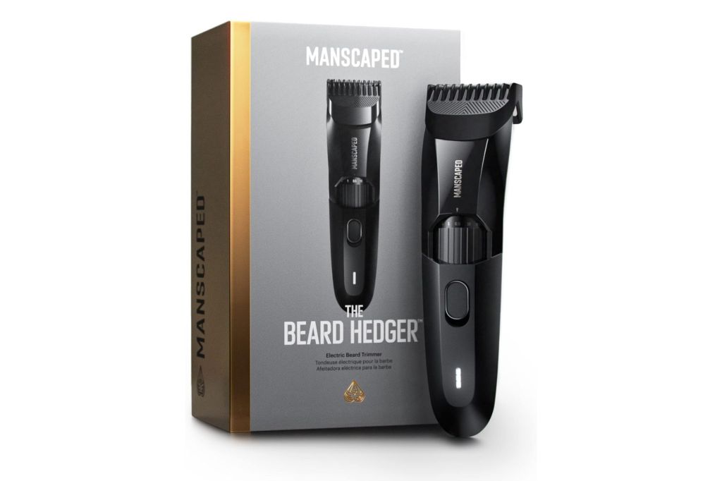 A beard trimmer and its box.