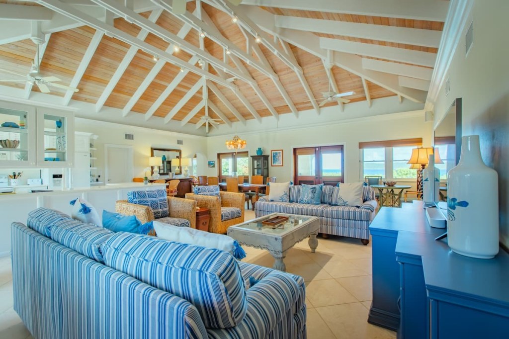 The living area with high ceilings.