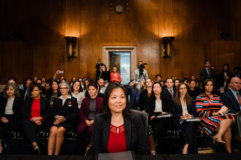 Deputy Labor Secretary Julie A. Su of California arrives to testify before the Senate Health, Education, Labor and Pensions (HELP) Committee during her confirmation hearing to be the next Secretary of Labor in the Dirksen Senate Office Building at the U.S. Capitol on Thursday, April 20, 2023 in Washington, DC.