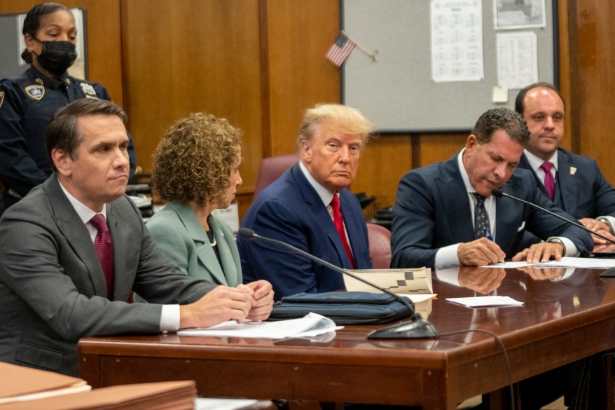 Donald Trump appears in court for an arraignment on charges stemming from his indictment by a Manhattan grand jury following a probe into hush money paid to porn star Stormy Daniels, April 4, 2023.