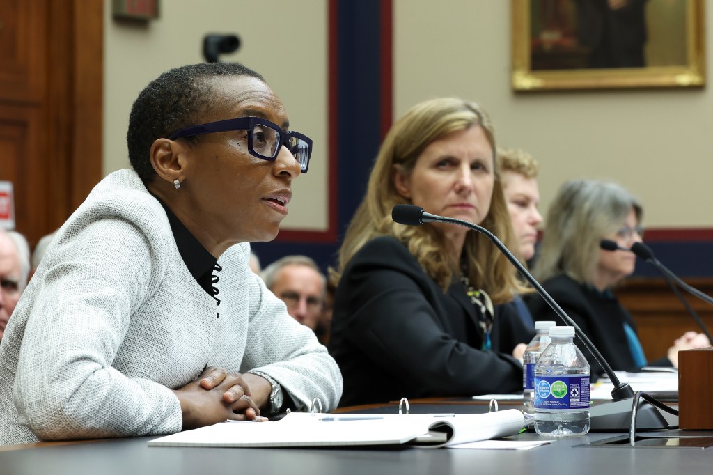 Ackman has also demanded that Harvard's governing board fire the school's president, Claudine Gay (left). UPenn President Liz Magill (right) resigned over the weekend.