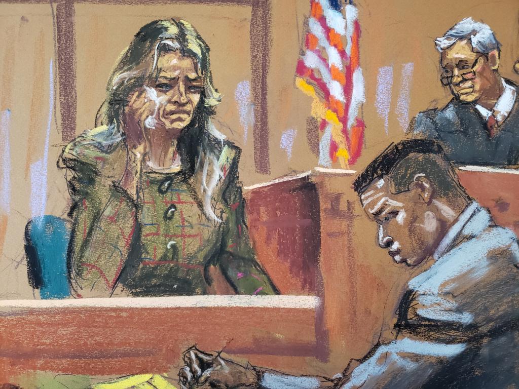 Grace Jabbari breaks down while questioned by ADA Kelli Galloway in court sketches