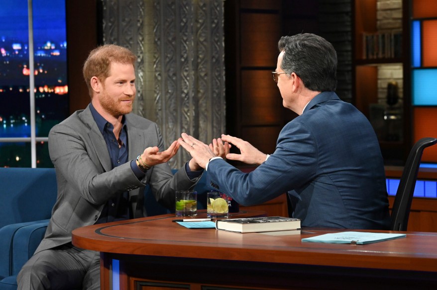 In January, Prince Harry went on a press tour to promote his book "Spare." Here he is with host Stephen Colbert during a taping of "The Late Show with Stephen Colbert" on Tuesday, Jan. 10, 2023. 