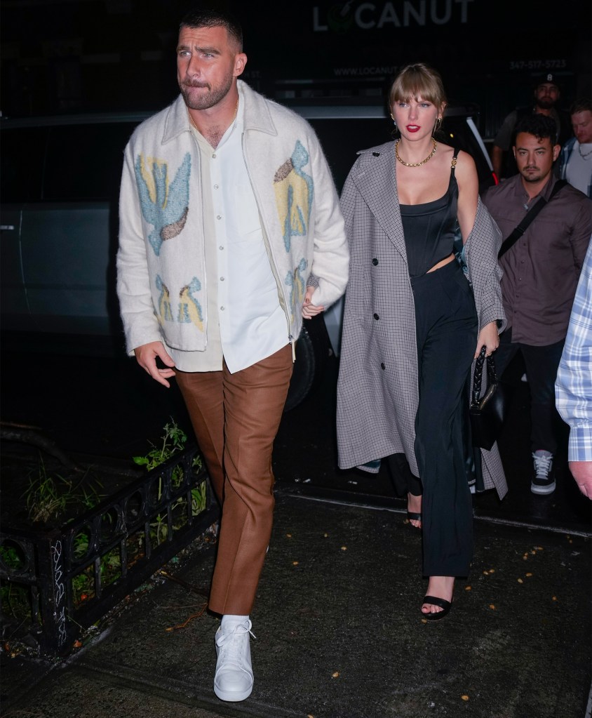 Travis Kelce and Taylor Swift step out in New York City in October 2023.