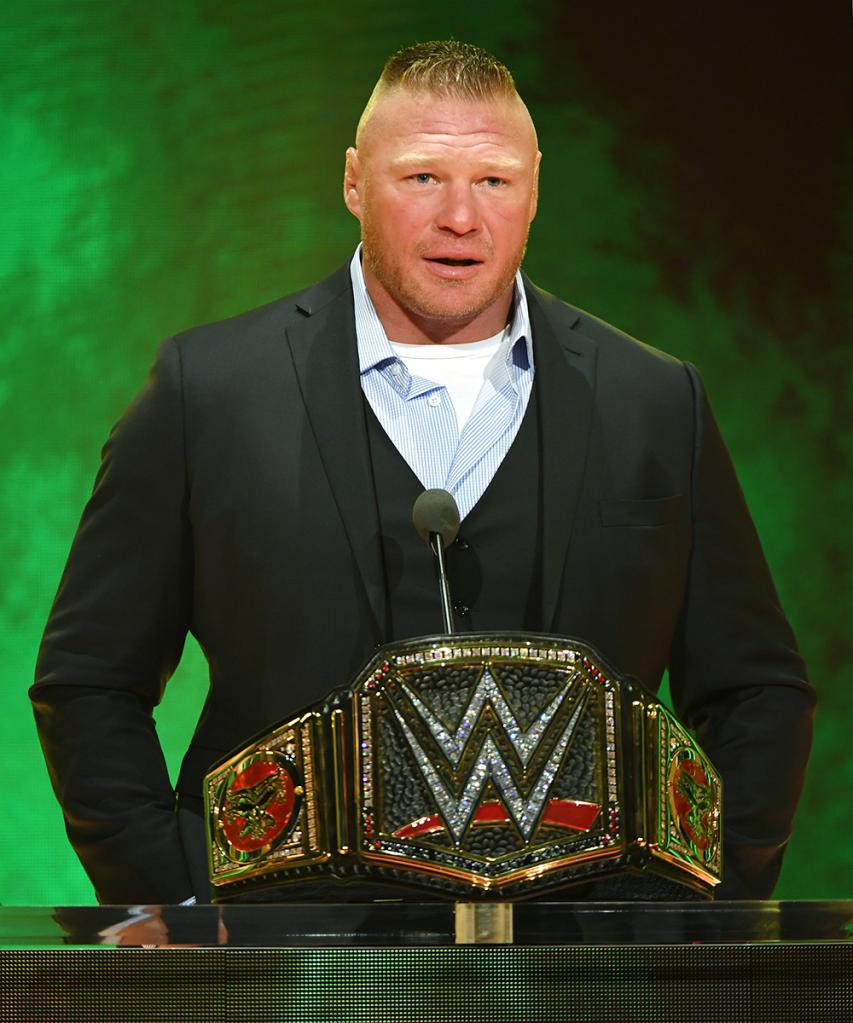 WWE champion Brock Lesnar speaks during a WWE news conference at T-Mobile Arena on October 11, 2019 in Las Vegas, Nevada.  