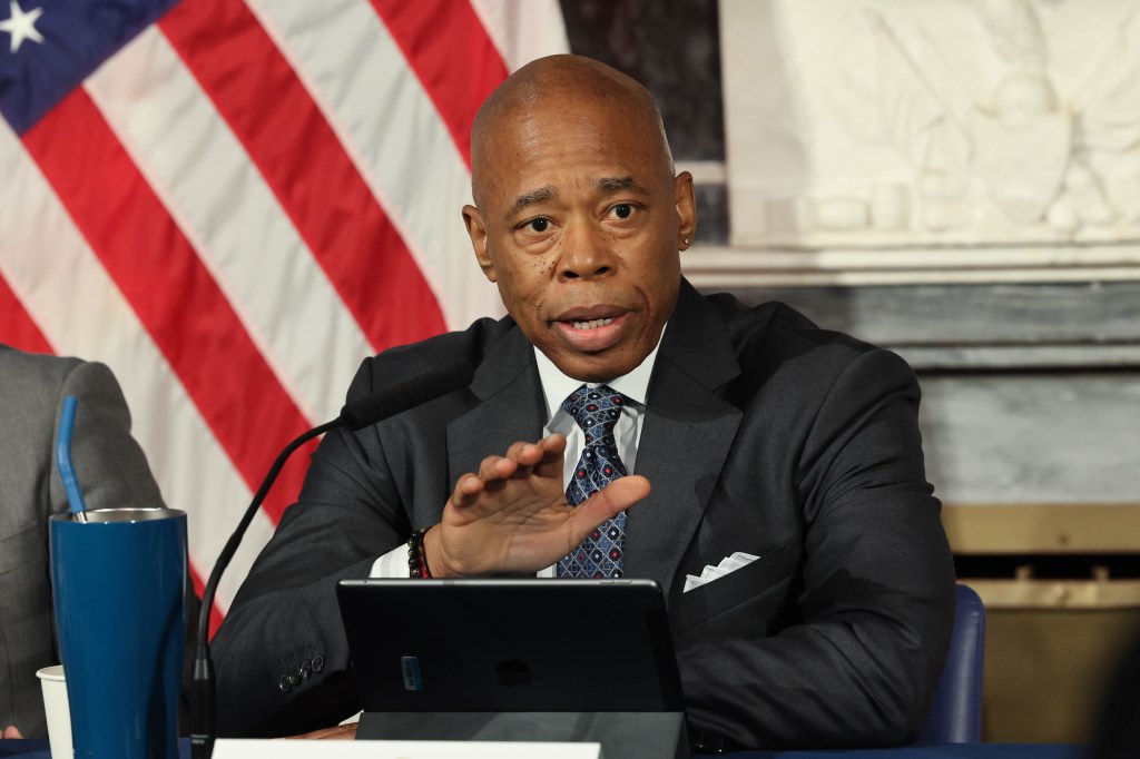 Mayor Eric Adams is pictured at the Tuesday news conference.