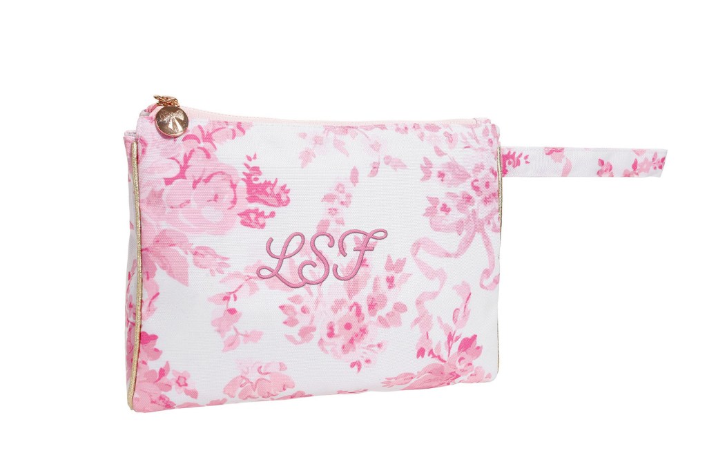 A pink and white floral bag