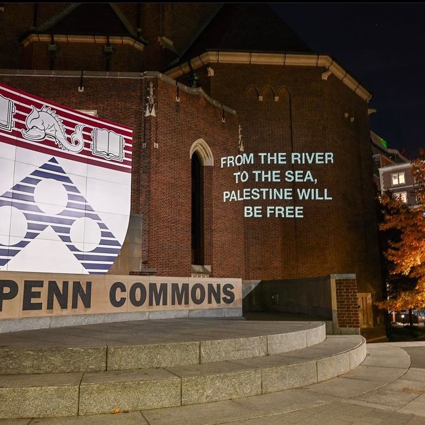 Students projected the message "From the river to the sea" onto one of the school's libraries.