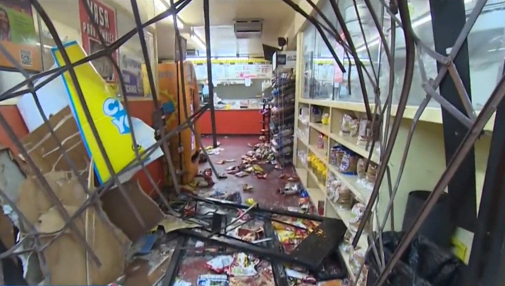 The aftermath of the ransacked store, where looters took anything they could grab, from meat slicers to grocery items and even lotto tickets.