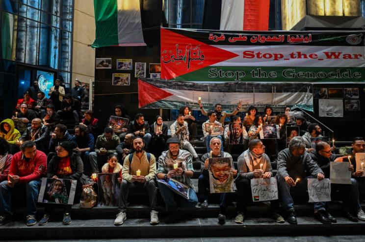 Egyptian journalists protesting in support of Palestinians amid the ongoing conflict between Israel and Hamas, in Cairo, Egypt.