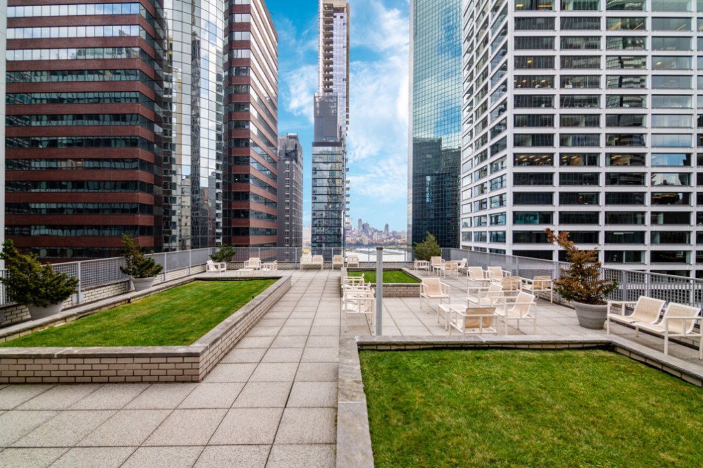 Exterior of the roof deck at 125 Maiden Lane. 