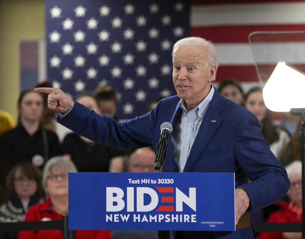 Democratic candidate for United States President, former Vice President Joe Biden, addresses an audience at a campaign stop in Manchester, New Hampshire, USA, 10 February 2020. 