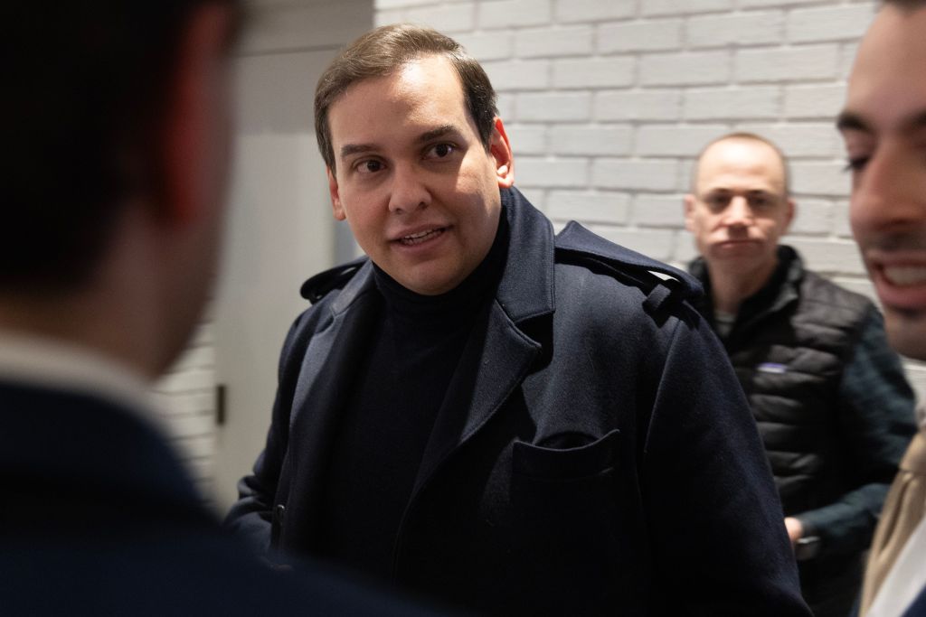 Former Republican Representative of New York George Santos attends a New Hampshire primary election night watch party.