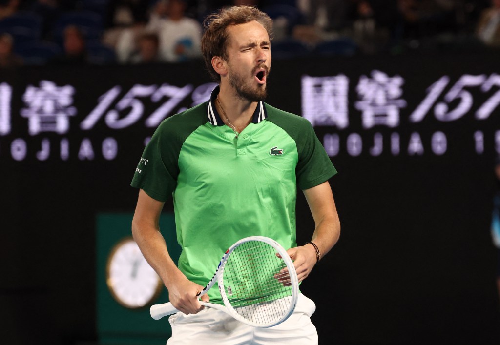 Daniil Medvedev celebrates during his Australian Open semifinal win over Alexander Zverev.