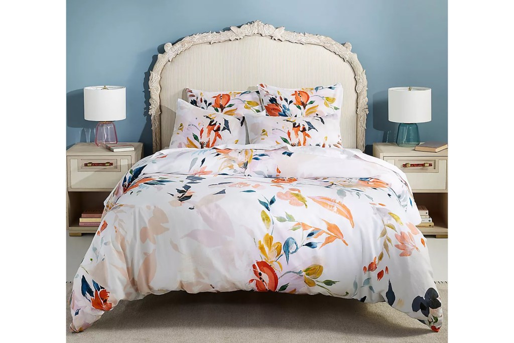 floral bedding on bed