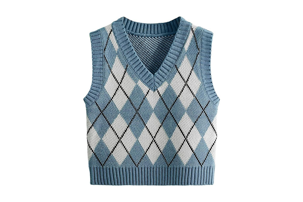 SweatyRocks Women's Plaid Geo V-neck Cropped Sweater Vest