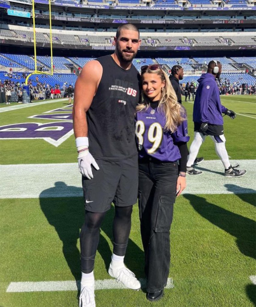 Ravens tight end Mark Andrews and Elena Yates at the AFC Championship game at M&T Bank Stadium in Baltimore on Jan. 28, 2024. 