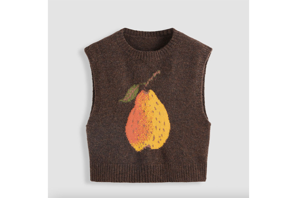 Cider Mimi Cuttrell Knit Wool-blend Round Neckline Pear Graphic Vest