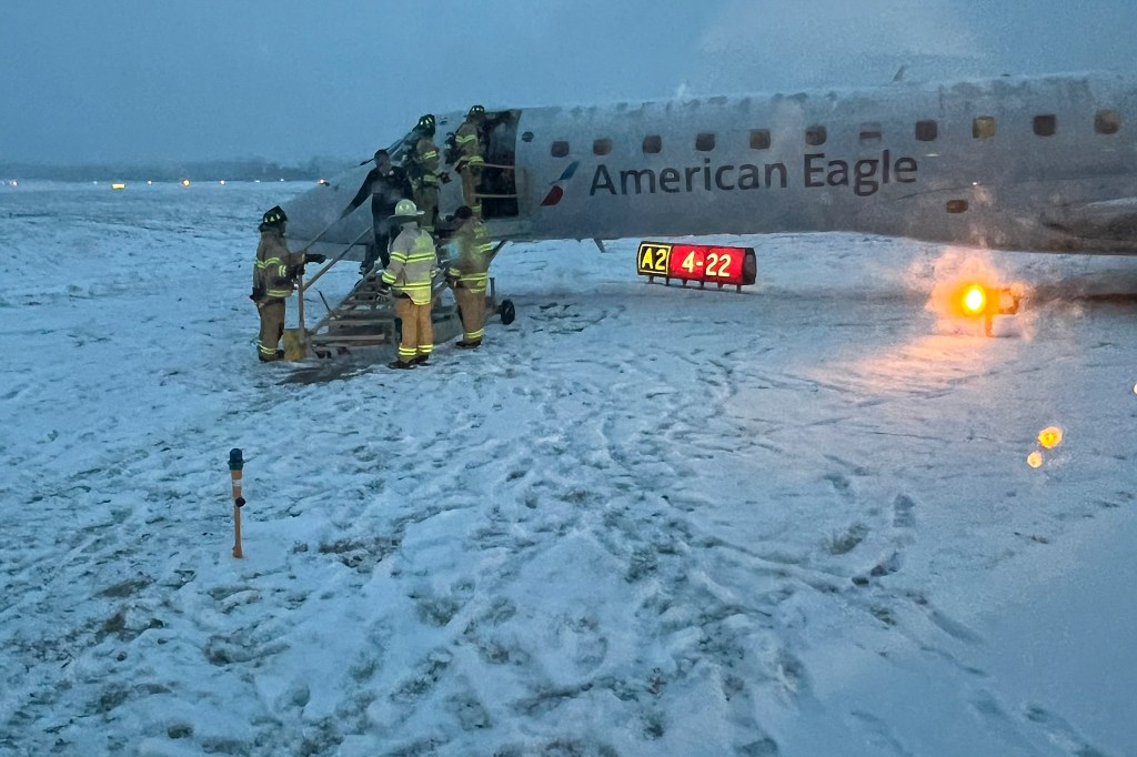 On Thursday, an American Airlines plane slid off a snowy taxiway in Rochester, New York.