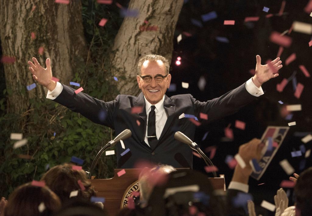 Bryan Cranston as President Lyndon B. Johnson in "All the Way" smiling. 