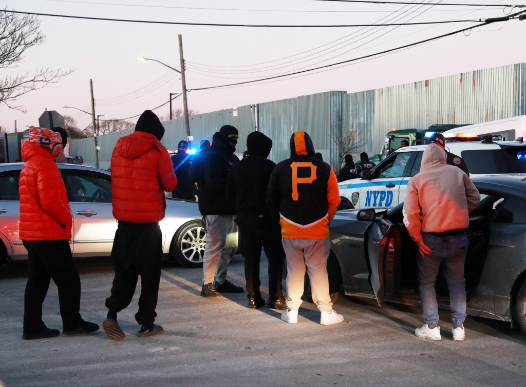 A large police presence checking the vehicles and documents of drivers
at a rally, gathering of possible supporters, friends of the victim that died while doing donuts this morning in the Bronx.