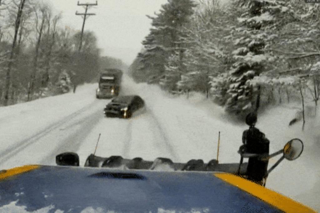 Dashcam footage captured the moment a driver crashed nearly head-on into a snow plow in upstate New York.