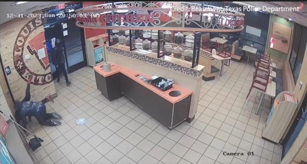 Police in Beaumont, Texas, are looking for the three masked suspects "with distinctive clothing" who threatened Popeyes employees with a gun on New Year's Eve. 