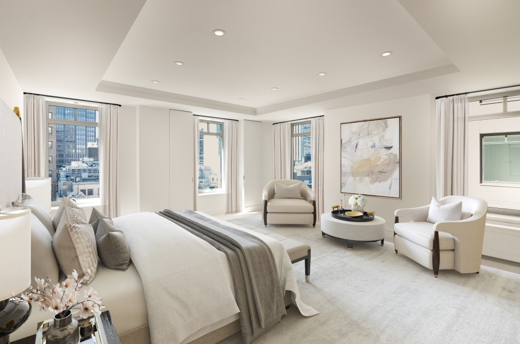 Interior of a bedroom inside the penthouse.