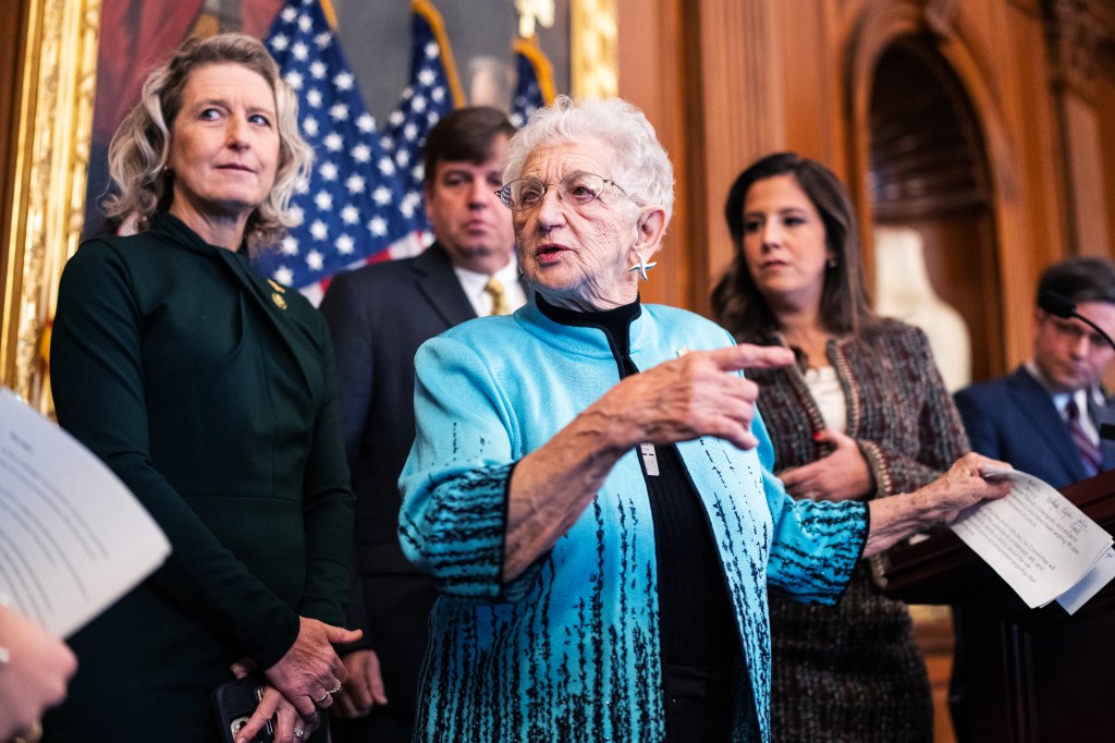 Rep. Virginia Foxx, R-N.C., attends a news conference featuring remarks by college students about antisemitism on college campuses.