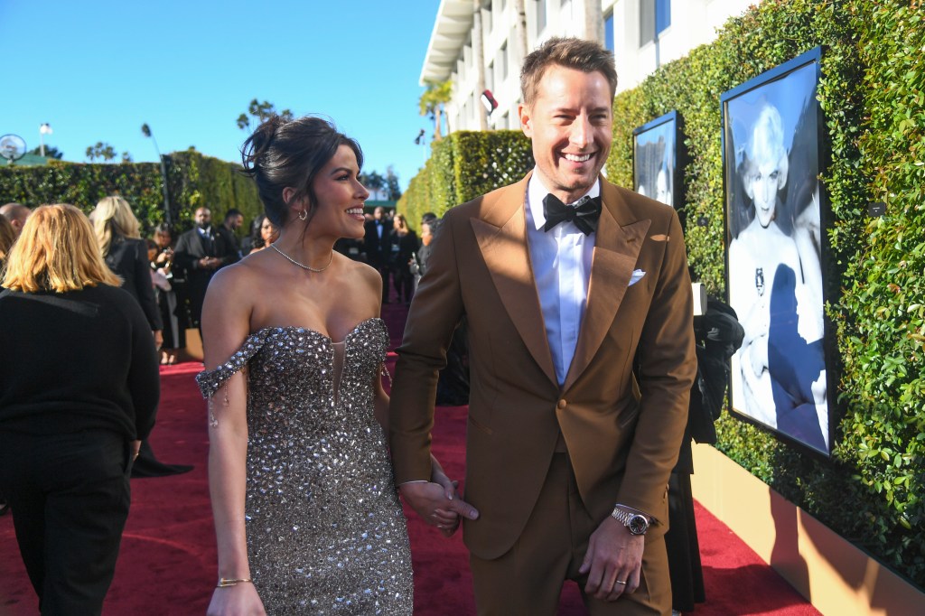 Justin Hartley and wife Sofia Pernas as the 81st Golden Globe Awards Sunday night at the Beverly Hilton Hotel.