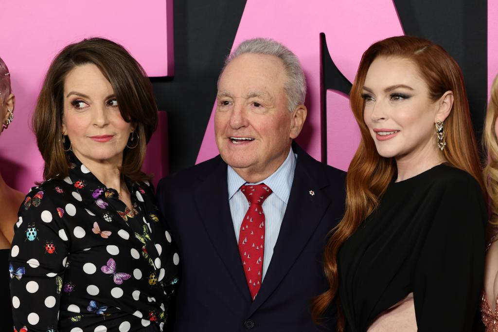 (Left to right): Tina Fey, Lorne Michaels, and Lindsay Lohan.