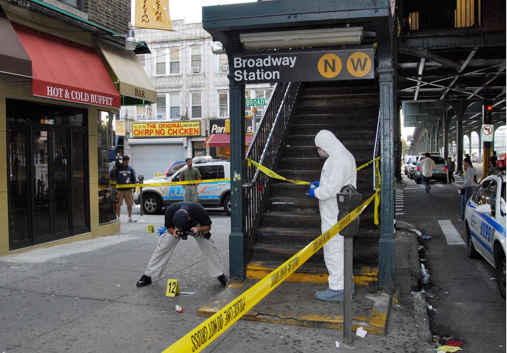 Police investigating near the  Broadway subway station 