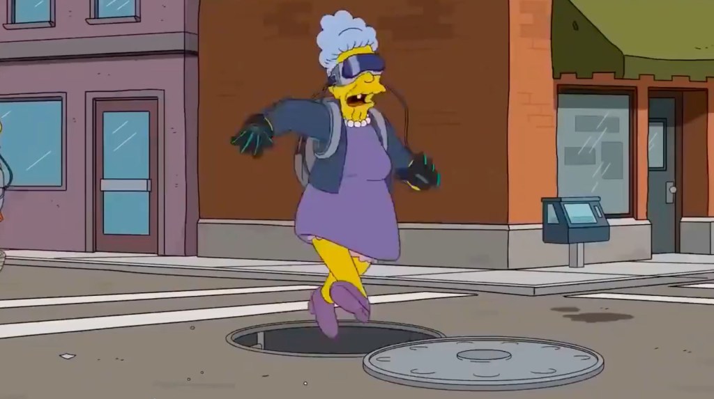 A lady falling in a pothole in the "Simpsons" episode.