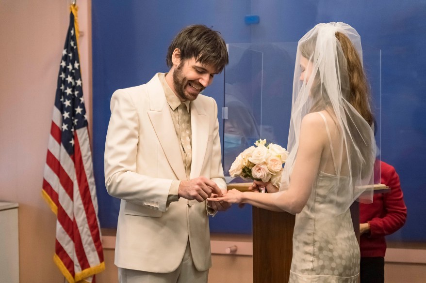 Brion Starr and Lindsey Wixson getting married at the Office of the City Clerk on Feb. 13, 2024.