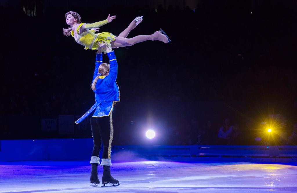 Beauty and the Beast ice skating performance during Disney on Ice celebrating 100 years of magic at Rogers Centre in Toronto, Canada.