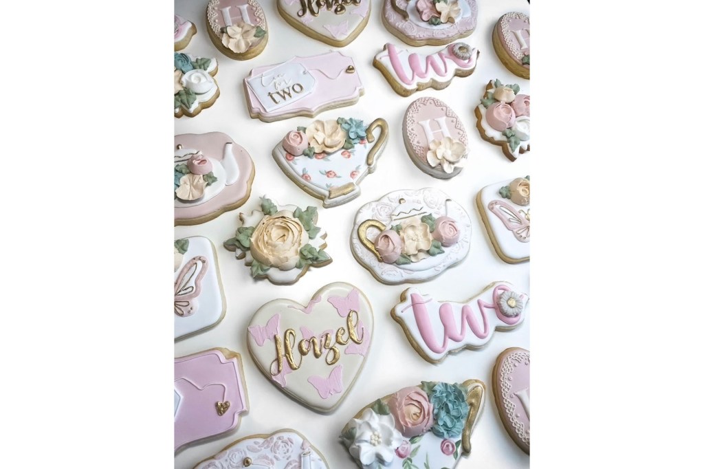 A group of cookies decorated with flowers