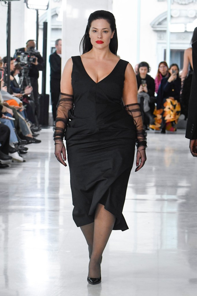 Ashley Graham walking the runway in the Feben support by Dolce Gabbana Ready to Wear Fall/Winter 2024-2025 show.