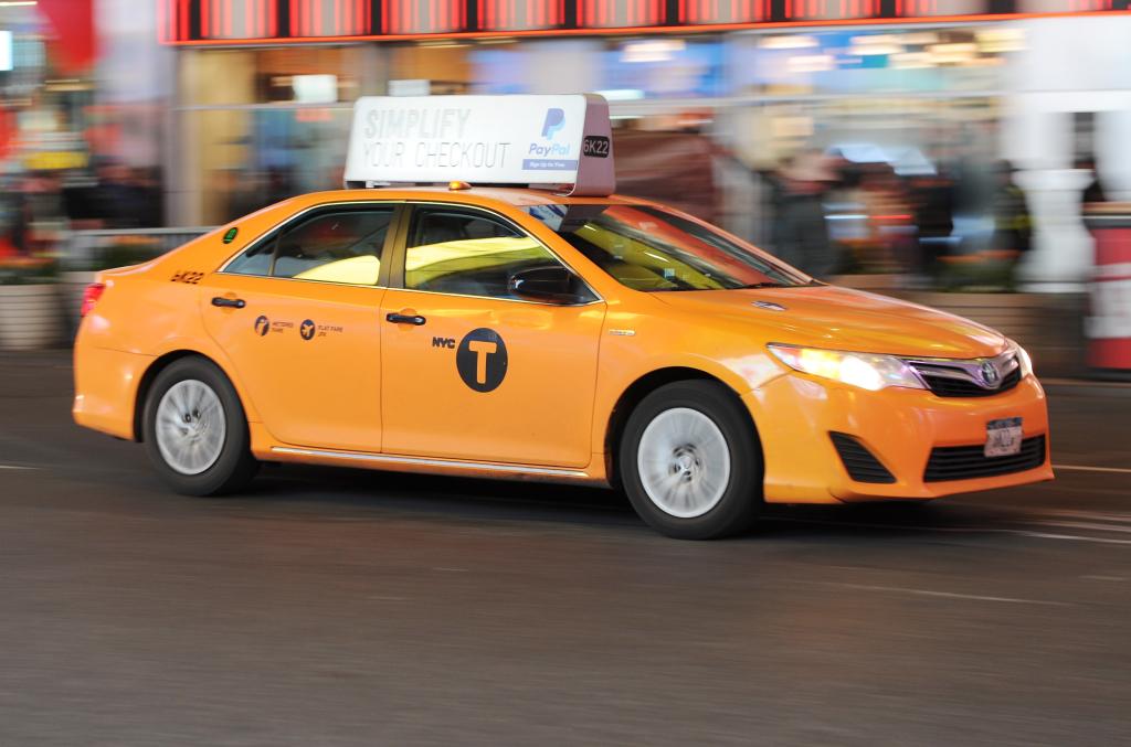 A general view of a yellow taxi cab in New York City.