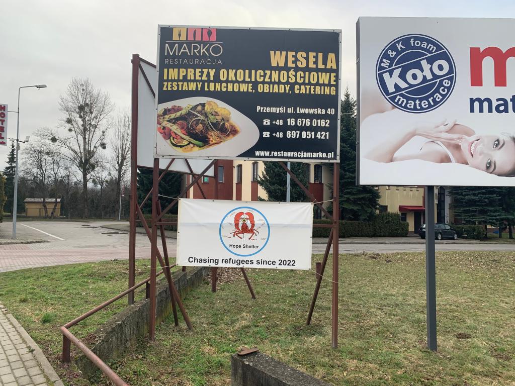 Hope Shelter sign in Przemysl, Poland.