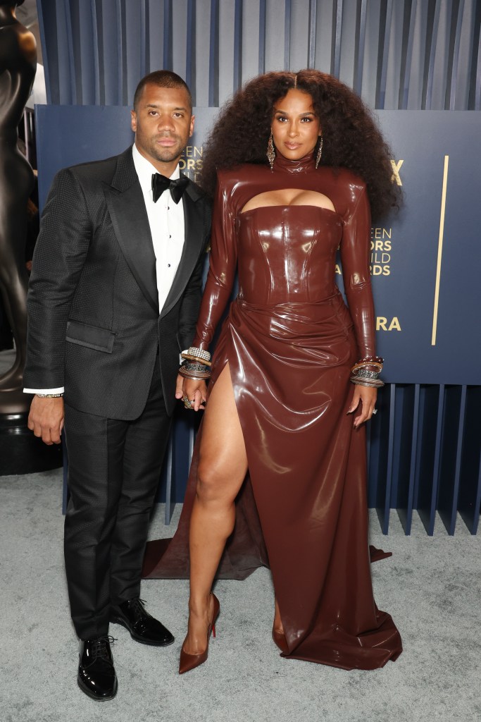 Russell Wilson and Ciara attend the 30th Annual Screen Actors Guild Awards at Shrine Auditorium and Expo Hall on February 24, 2024 in Los Angeles, California. 