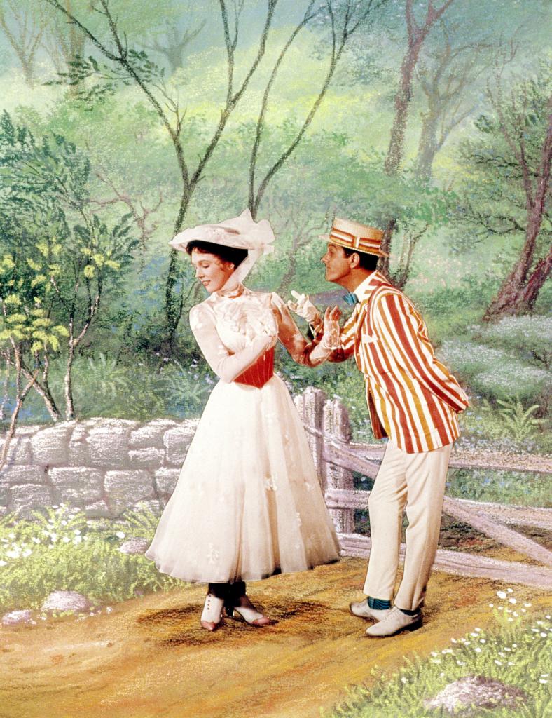 Julie Andrews as Mary Poppins and Dick Van Dyke as Bert in "Mary Poppins.