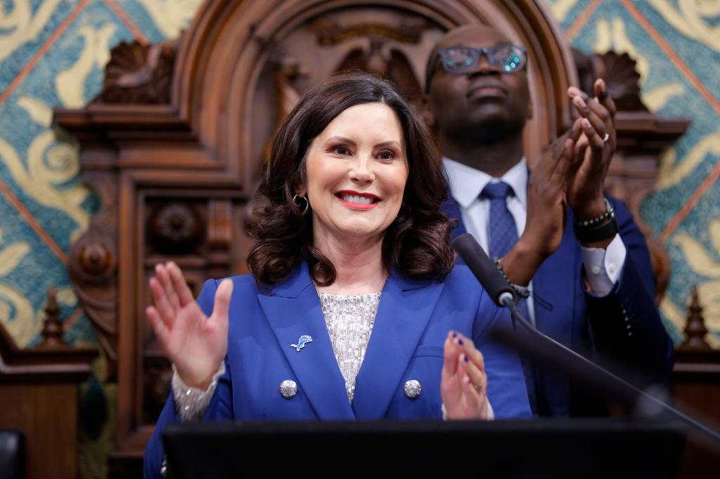 Gretchen Whitmer delivering State of the State address at the Michigan Capitol.