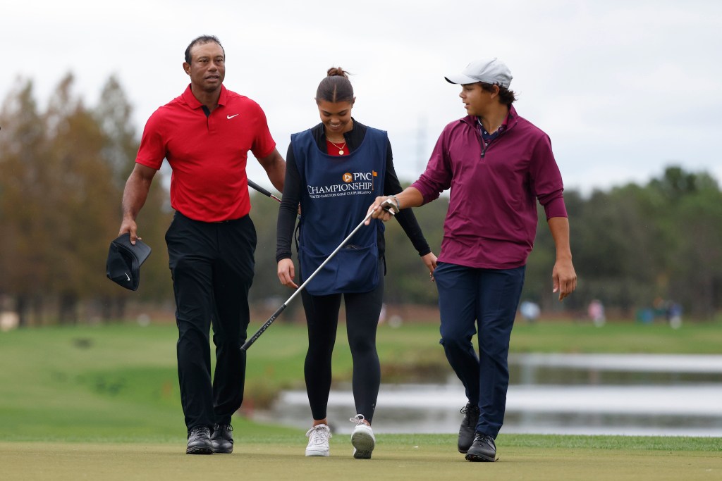 Tiger Woods with daughter Sam and son Charlie at the PNC Championship. 