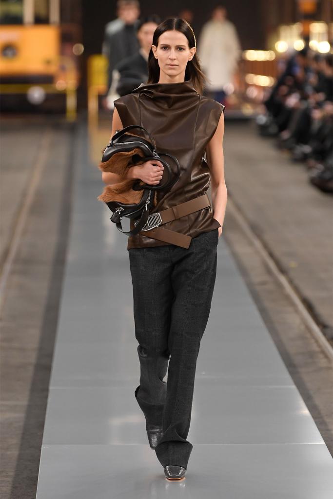 Model on the runway at Tod's RTW Fall 2024 as part of Milan Ready to Wear Fashion Week.