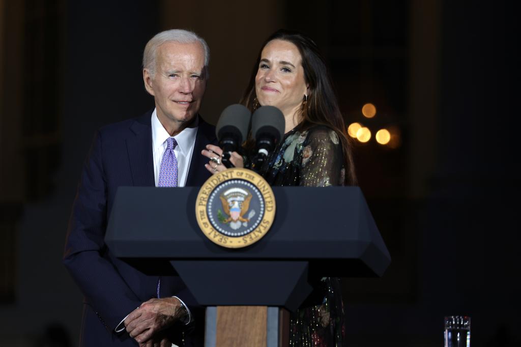 President Joe Biden and his daughter Ashley Biden share a moment during a Juneteenth concert on the South Lawn of the White House on June 13, 2023 in Washington, DC.